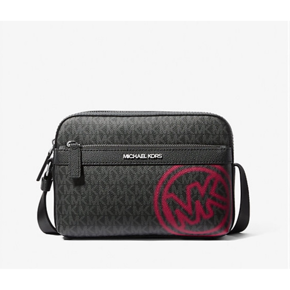 Michael Kors Cooper Utility Crossbody Bag MK Signature Logo Raspberry